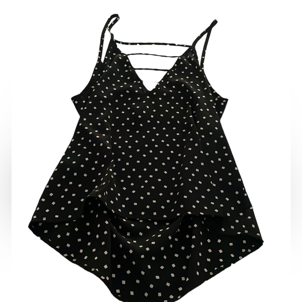 Painted Threads S Small Black White Camisole Blouse Shirt Open Strap Baby Doll